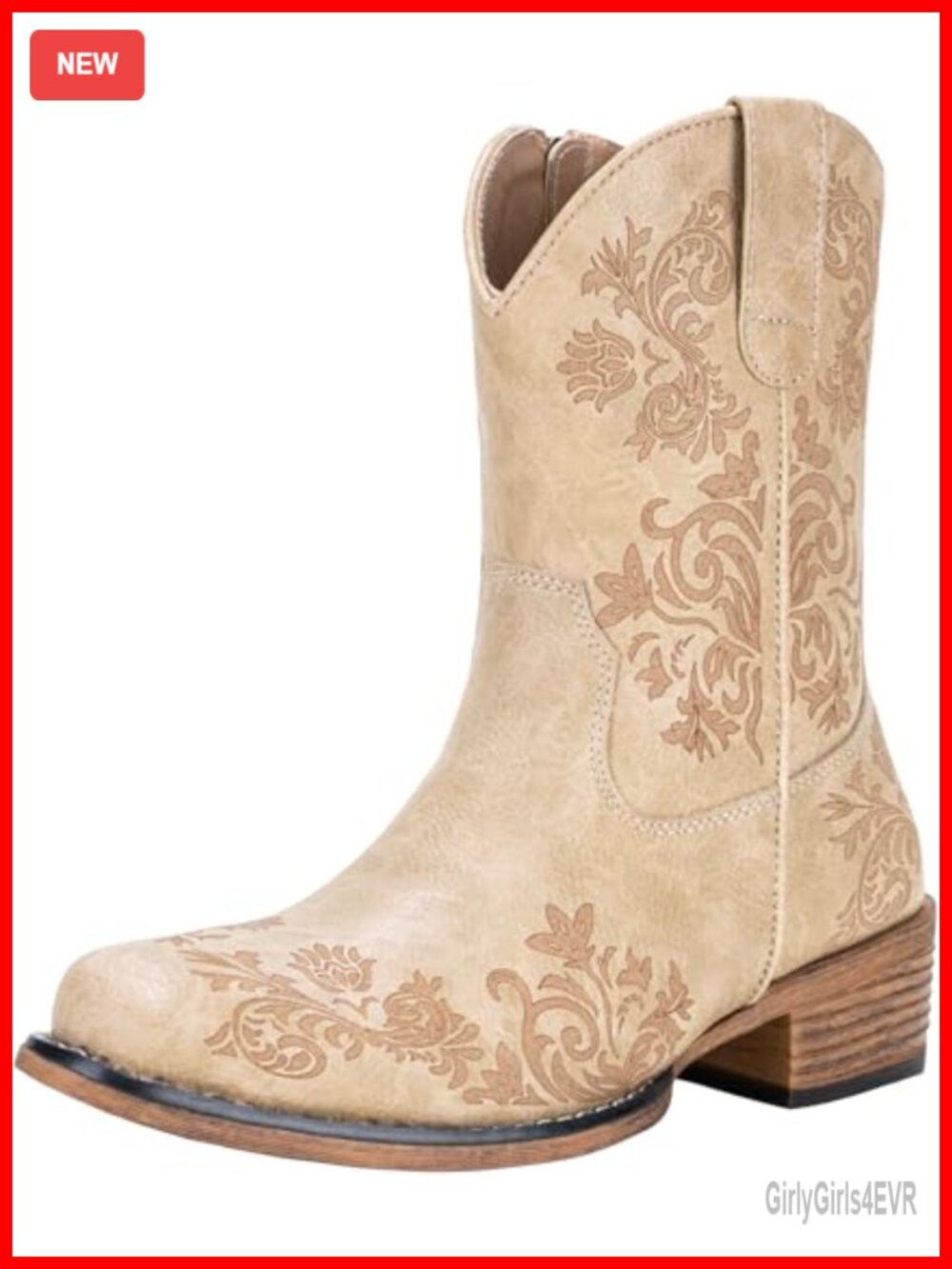 Women's Cowboy Boots Faux Leather Square Toe Ankle Booties Low Block Heel
